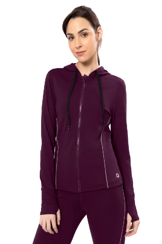 Sports top with bold straps -Flaunt Hoodie Full Sleeve Active Jacket - Blackberry Wine