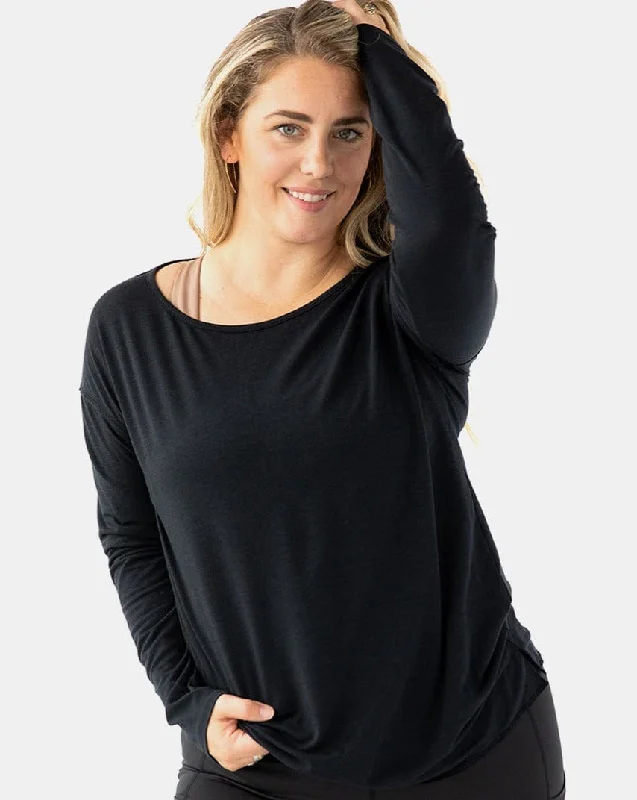 Sports top with fun fit -Hello Sunshine UPF Long Sleeve – Booya Black