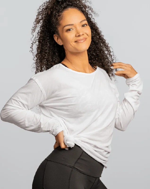 Sports top for yoga sessions -Hello Sunshine UPF Long Sleeve – No Headlights White