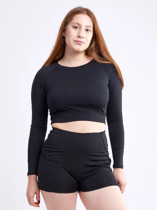 Sports top with mesh detailing -Long-Sleeve Crop Top