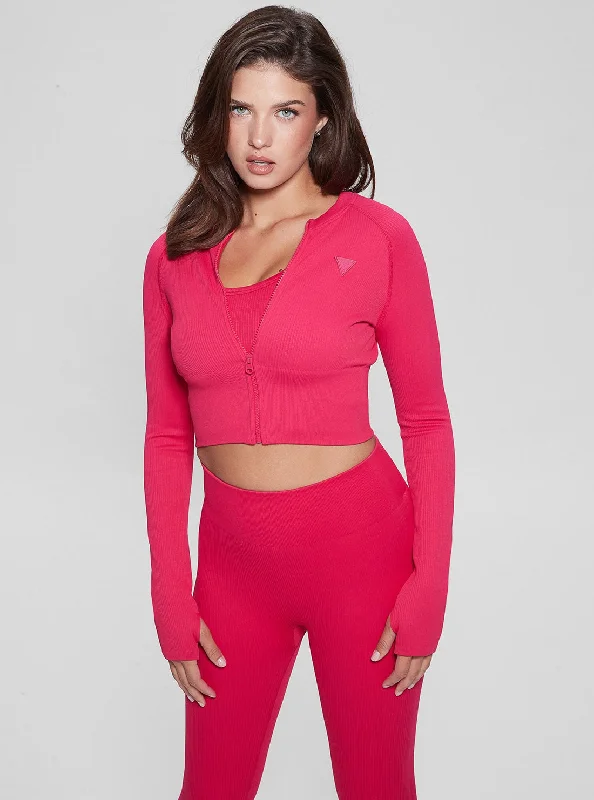 Sports top with stretch straps -Pink Rib Seamless Active Crop Top