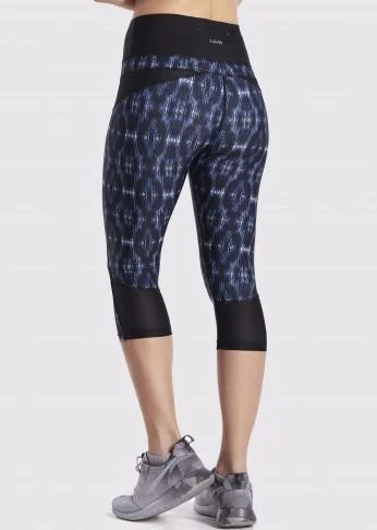 Sports top with cool design -Shaping Printed Crop Tight - Blue Print