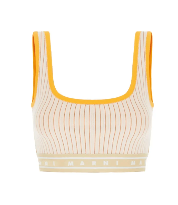 Sports top with sleek design -Striped cotton knit crop top in orange